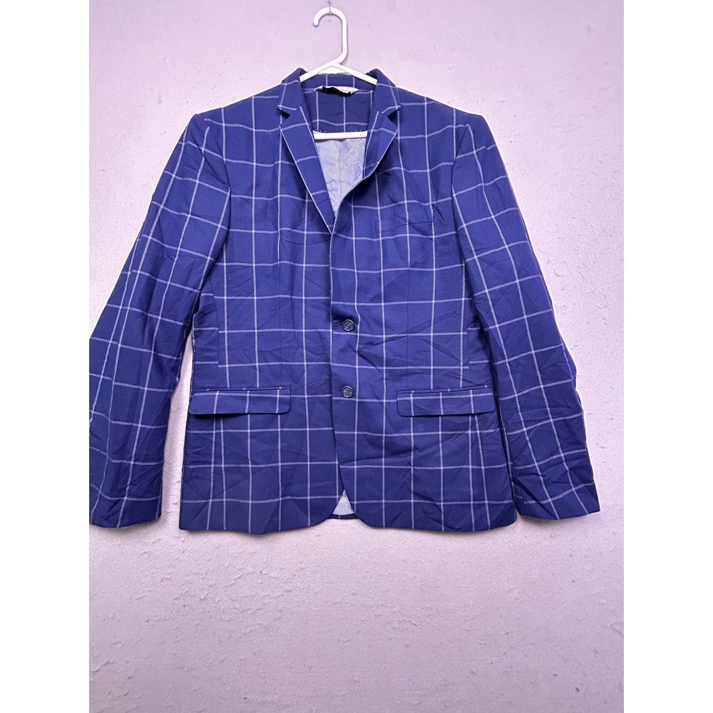 Zara Man Blazer Jacket‎ Windowpane Blue White EUR 56 US 46 Mens